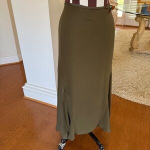 Polo Ralph Lauren 100% Silk Maxi Skirt Olive Green Long Trumpet Minimalist 6